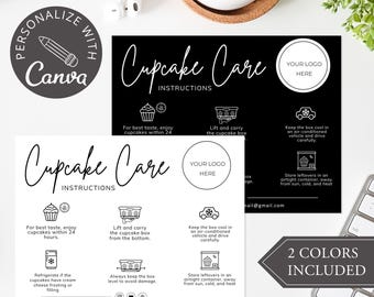 Cupcake Care Card Template I Canva Template Editable, Cake Care Card, Care Instructions, Thank You Cards, Bakery Care Card, Packaging Insert
