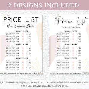 Price List Template, Canva Editable Diy Hair Price List, Beauty Price ...