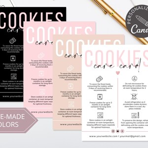 Cookies Care Card Template I Canva Template I Cookie Dankeskarte für Kunden I Bearbeitbare Cookie Anleitungskarte I Custom Care Card.
