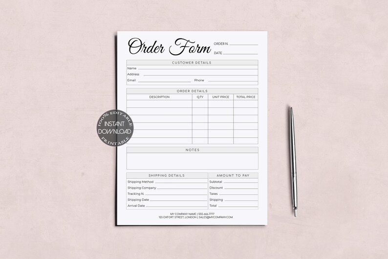 Order Form Editable Template Printable Craft Business Order | Etsy