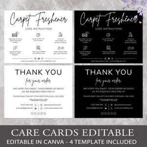 Editable Carpet Freshener Care Card Template | Canva Guide for Scented Carpet Instructions, Customizable Thank You Card for Cleaning Product