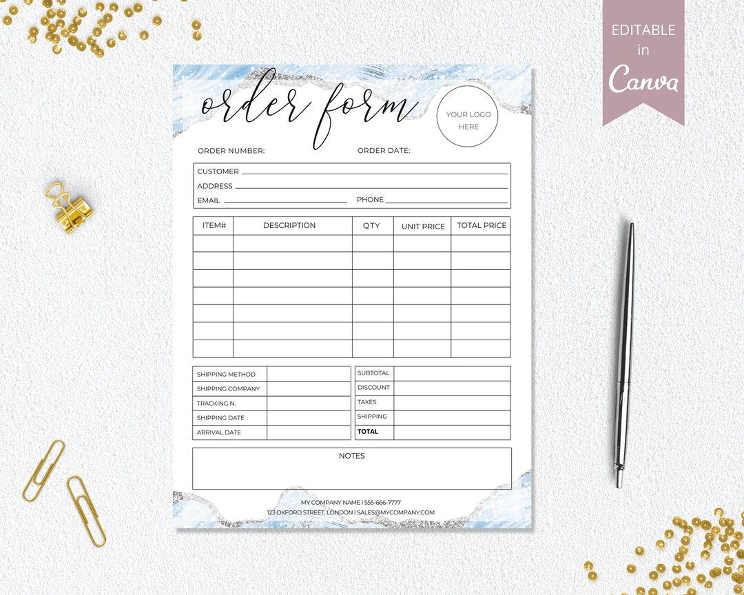Editable Order Form I Editable Canva Template I Small Business Forms I ...
