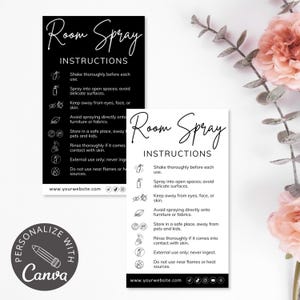 room spray diffuser, care card, canva template, care instructions