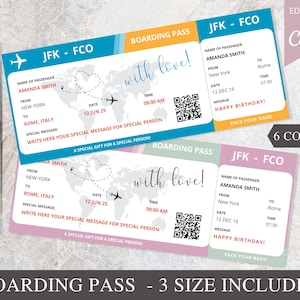 Carte d'embarquement, modèle modifiable sur toile, billet d'avion imprimable, chèque-cadeau, modèle de coupon, cadeau pour elle, idée cadeau Noël.