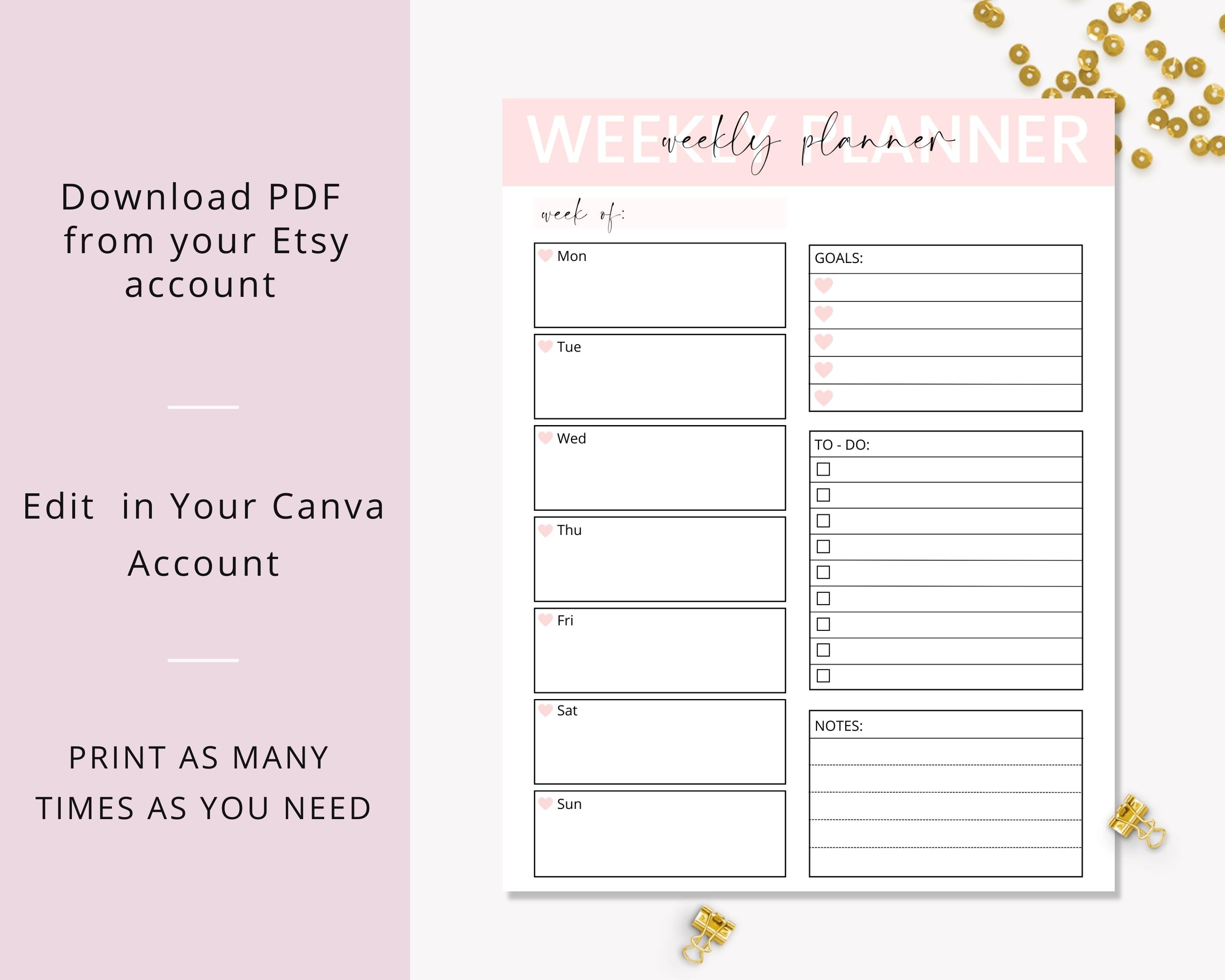 4 Editable Weekly Planner, ADHD Planner Printable, Canva Template ...