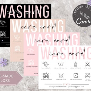 Washing Instructions Care Card I Editable Canva Template I Etsy Shop Tshirt Insert Card I Printable Packaging Insert I Small Business Card