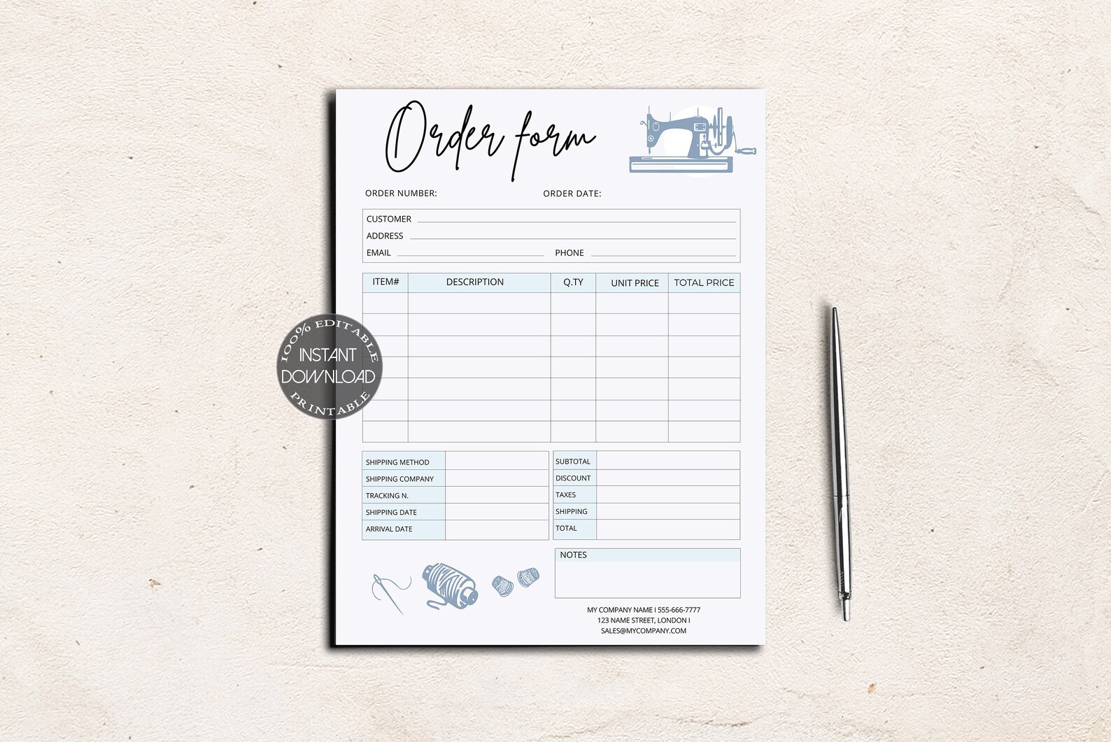 Order Form Template Sewing Order Forms Editable Small Etsy