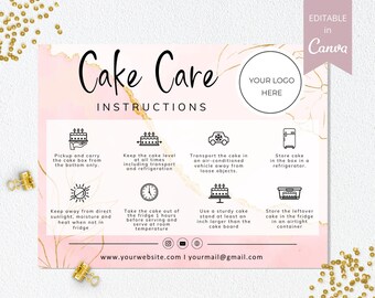 Editable Cake Care Card Canva Template for Small Business Printable Instructions Card for Cake Handling I Packaging Instant Digital Download