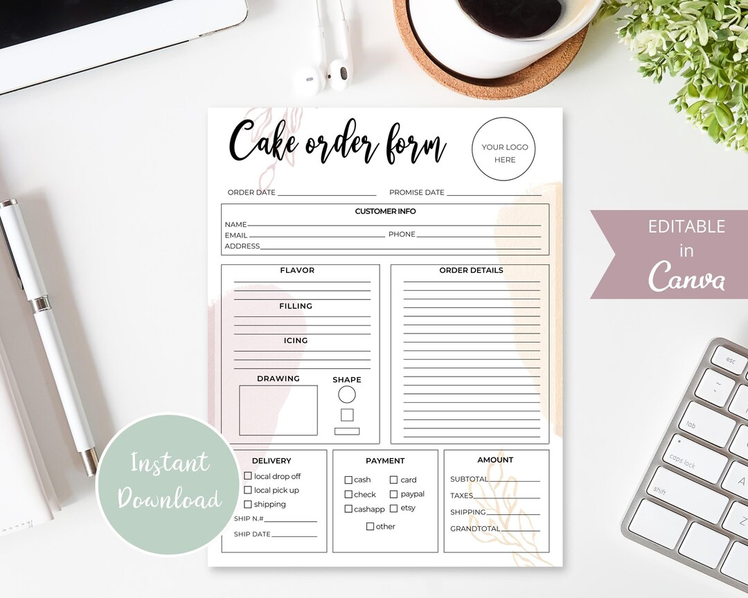 Cake Order Form, Editable Canva Template, Bakery Order Form Printable ...
