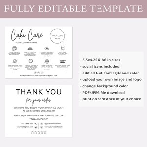 Cake Cutting Set I Editable Canva Template I Cake Care Card, Care ...