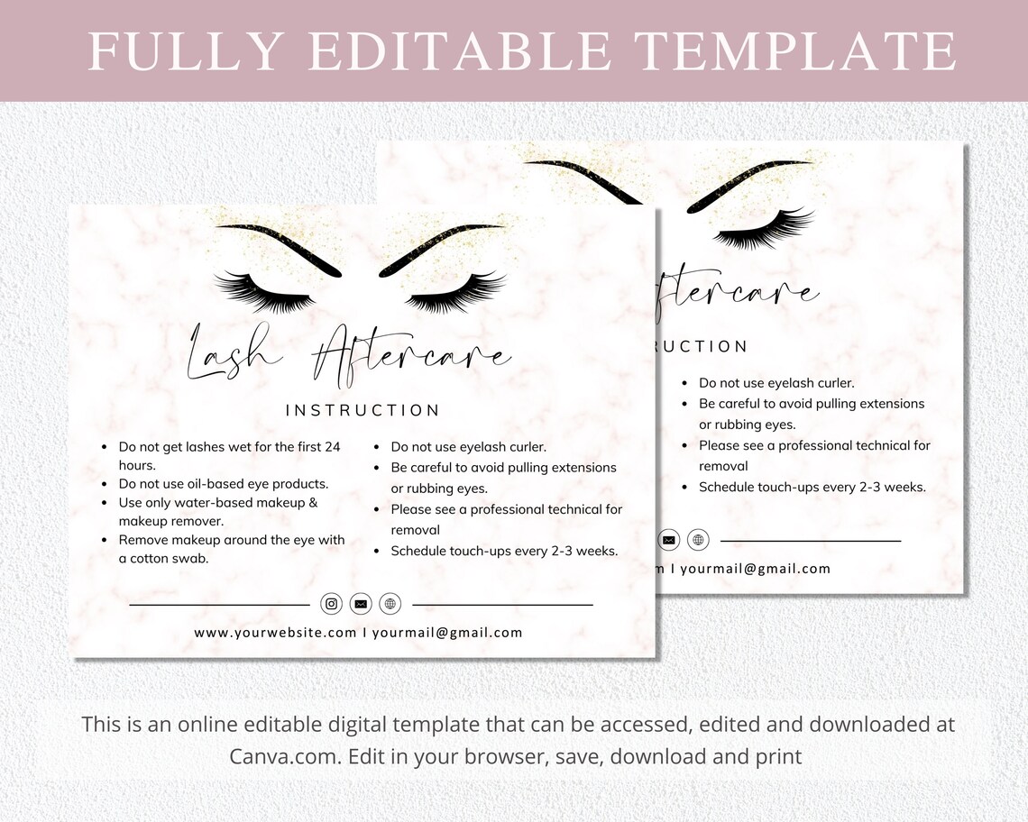 Lash Aftercare Card Editable Template Printable Lash | Etsy