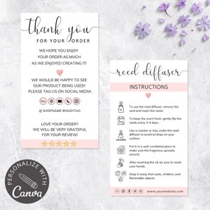 Reed Diffuser Canva Template I Editable Air Freshener Care Instructions, Small Business Care Instructions, Thank You Cards Editable Template