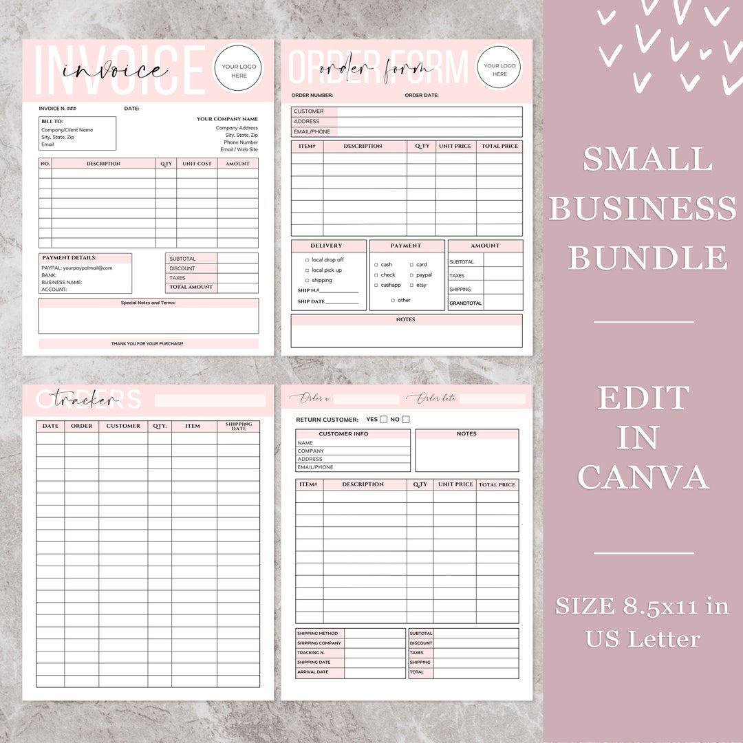 Invoice Template Printable I Canva Template I Editable Order Form I ...