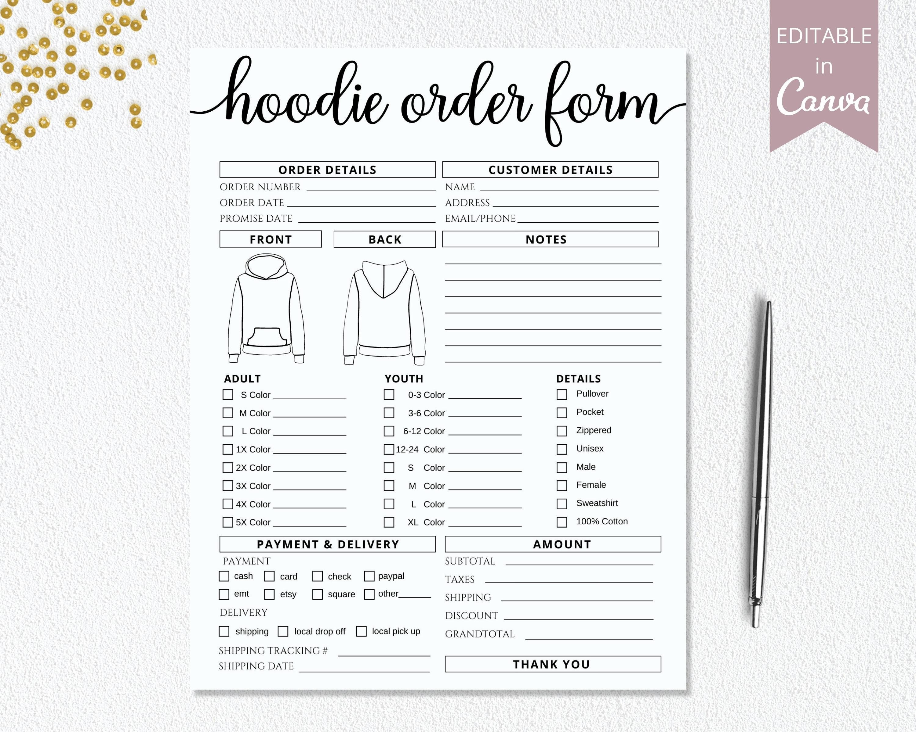 Hoodie Order Form Template I Editable Canva Invoice Template I Etsy Hoodie Order Form Template I Editable Canva Invoice Template I Etsy