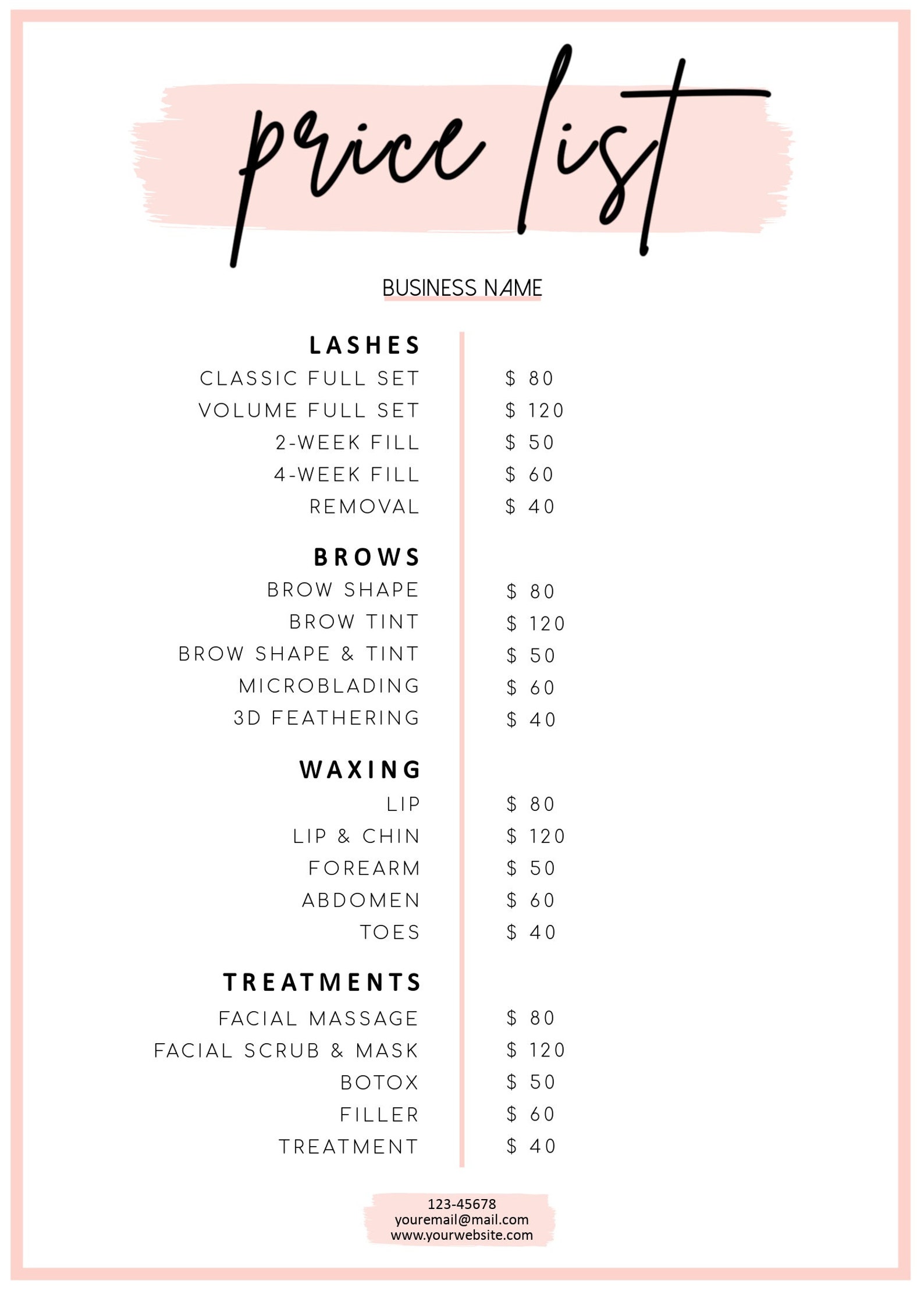 PRICE LIST Template Diy Hair Price List Printable Hair Salon | Etsy