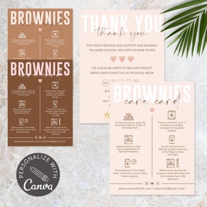 Brownies-onderhoudskaartsjabloon I Canva-sjabloon I bedankkaarten voor koekjes I bewerkbare kaart met cake-instructies I aangepaste onderhoudskaart.