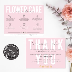 Editable Flower Care Card | Canva Template I Florist Thank You, Plant Fresh Cut Blooms | Printable Flower Delivery Care Instructions Insert