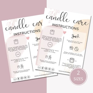 Editable Candle Care Card Template, Printable Candle Care Instructions Card, Small Business Candle Package Insert, Candle Care Guide.DTP-030