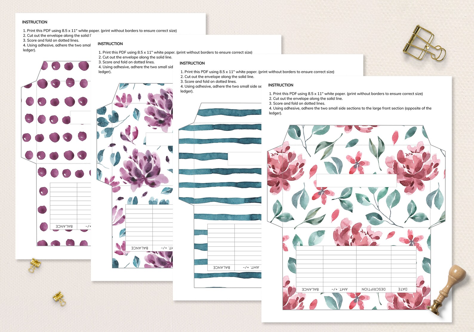 Cash Envelopes Printable Set of 6 Floral Money Envelopes - Etsy