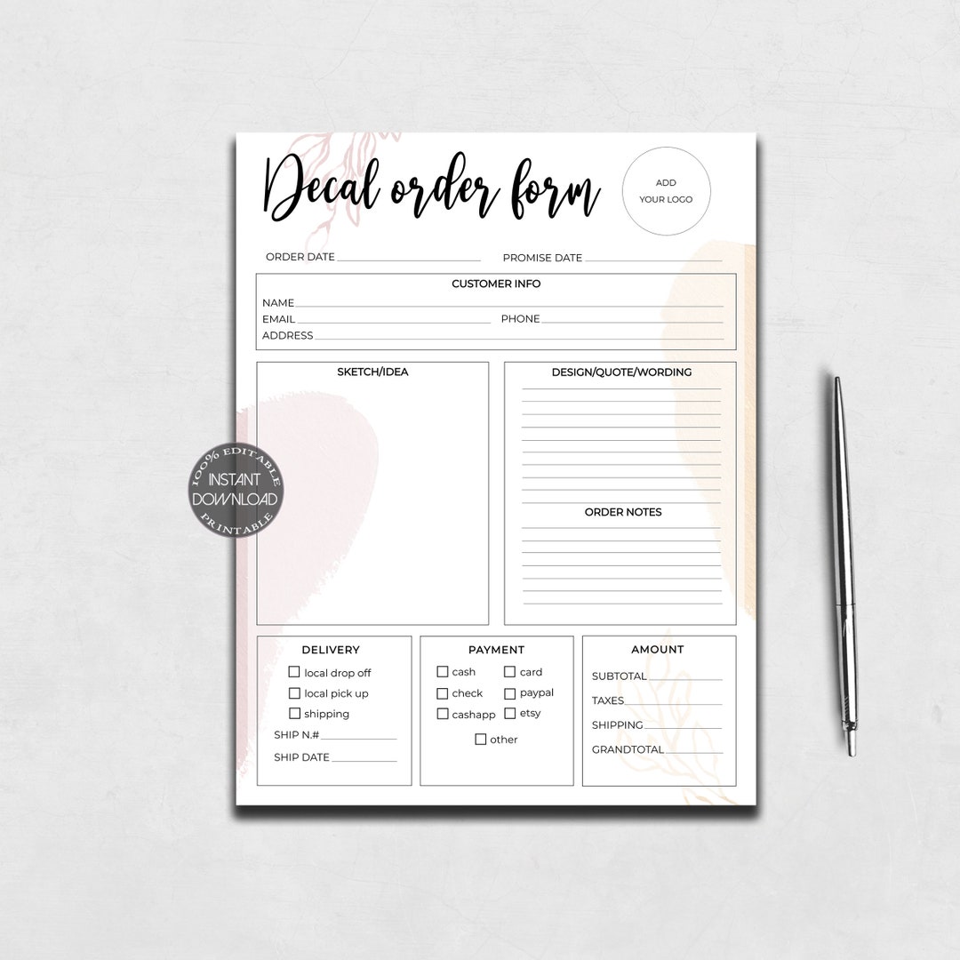 Decal Order Form Template Editable Small Business Forms - Etsy 日本