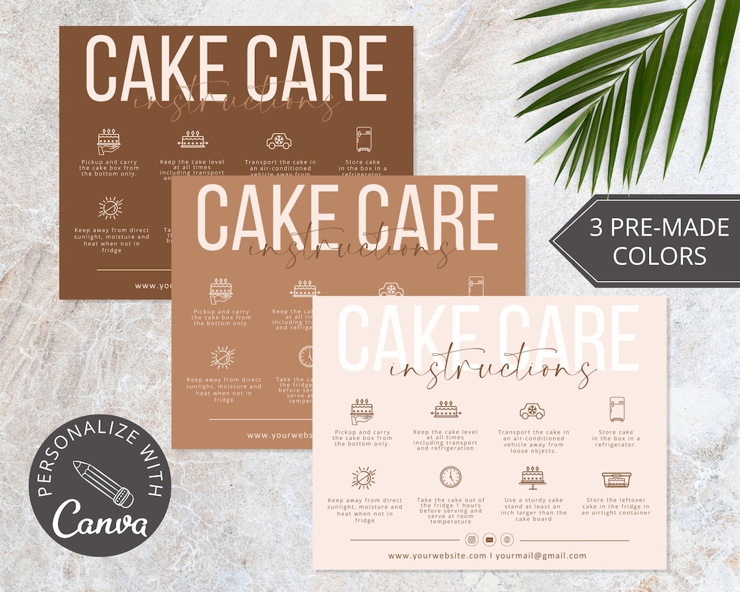 Cake Care Card Template I Canva Template I Cake Thank You Card for ...
