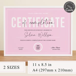 Editable Certificate Of Completion I Canva Template, Lash Certificate Of Completion, Training Course Certificate, Makeup Artist Certificate