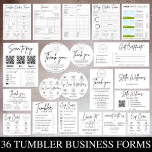 Tumbler Business Bundle I Editable Canva Template, Invoice Template, Order Form, Cup Care Instruction, Scan to Pay, Price List, Warning Card