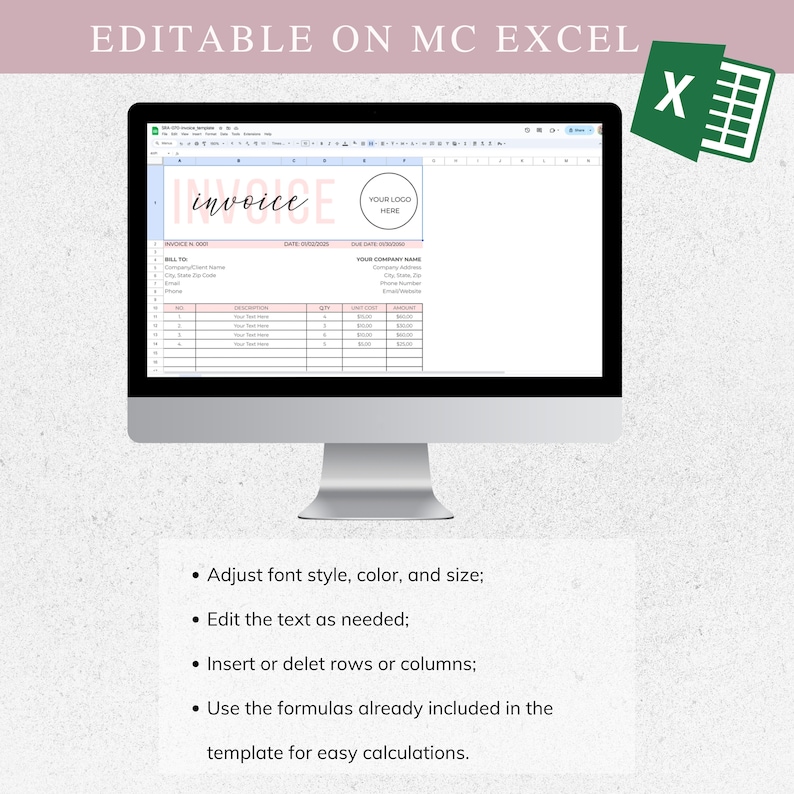 Editable Invoice Template for Google Docs, MC Word Invoice Template for ...