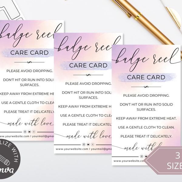 Badge Reel Care Cards, Editable CanvaTemplate, Custom Badge Reel Care Card, Printable Badge Reel Care Package, Badge Reel Care Instruction.
