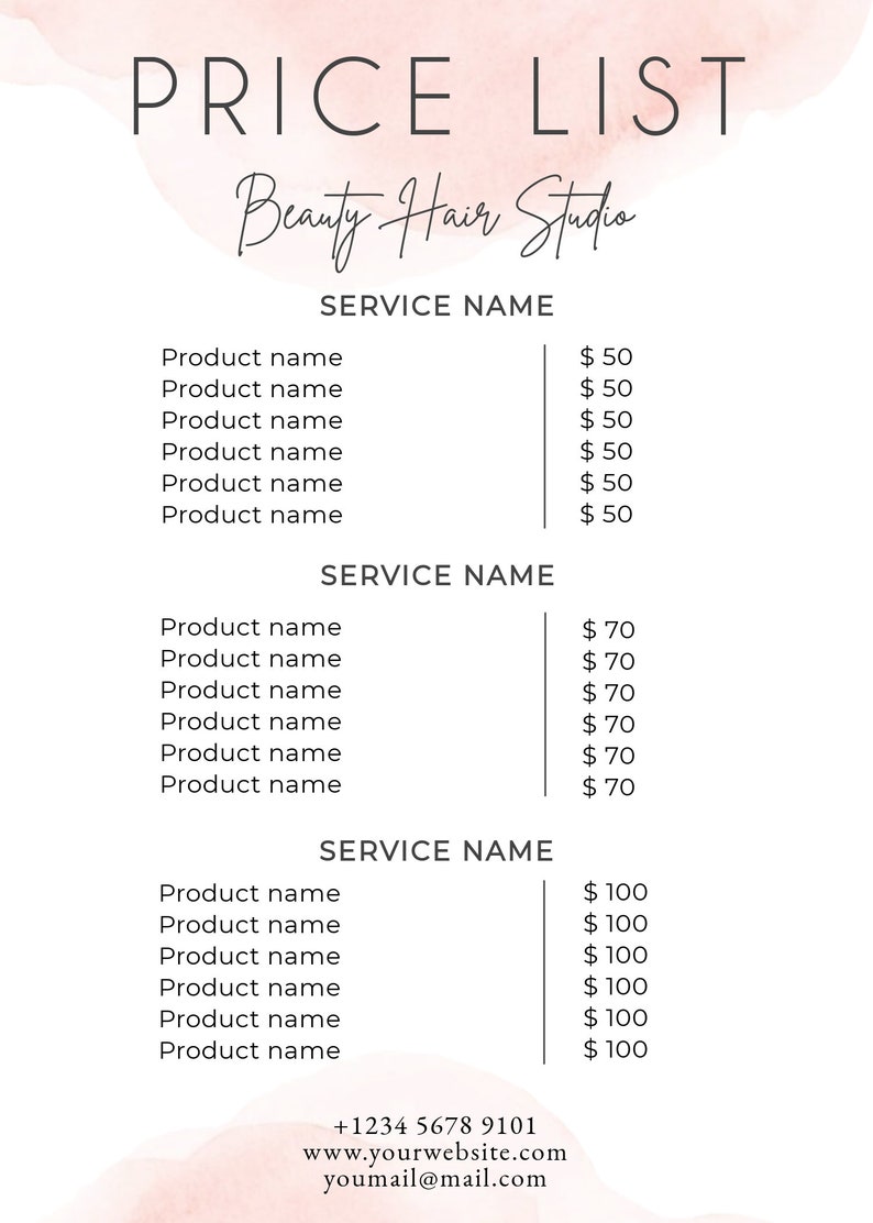 Printable Price List Price Sheet Editable Price List Price - Etsy