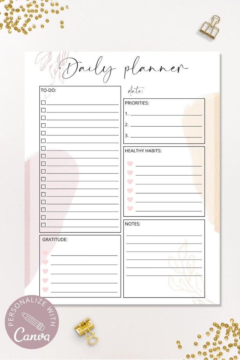 Editable Daily Planner ADHD Day Planner Printable Canva Etsy