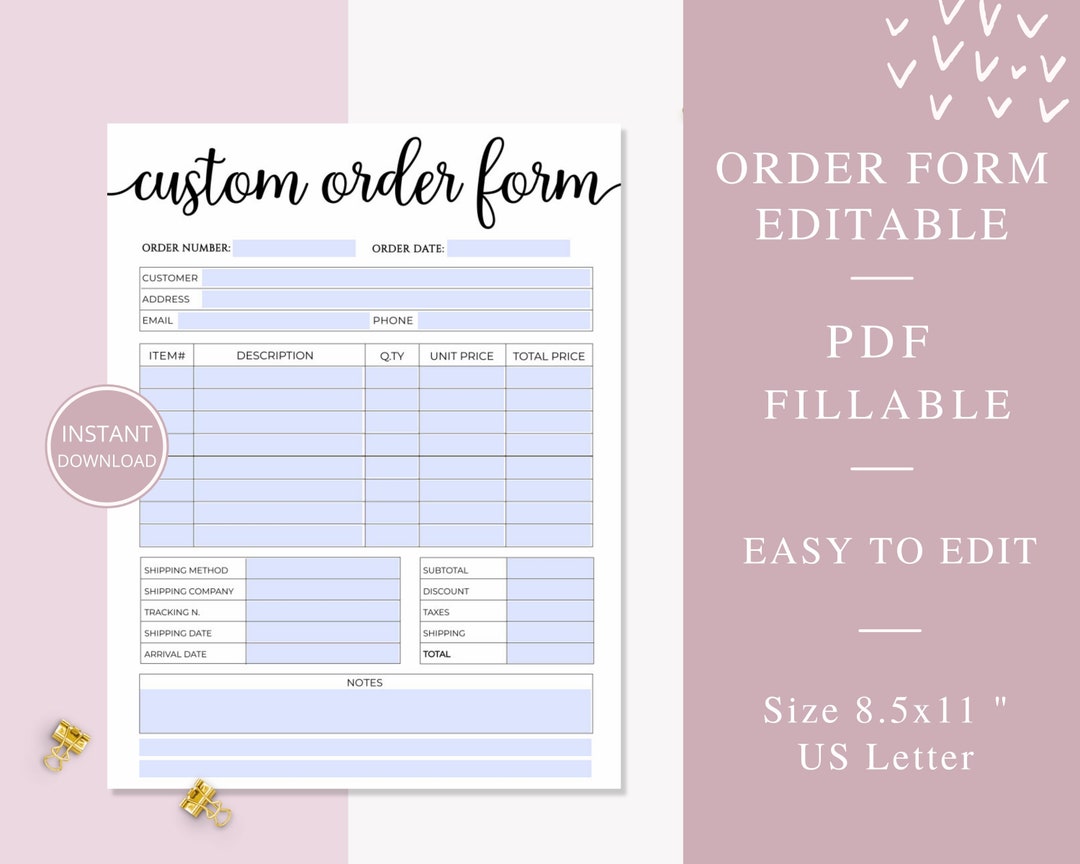 Order Form Editable, Fillable Order Forms, Small Business Order Form PDF, Craft Order Form, Etsy