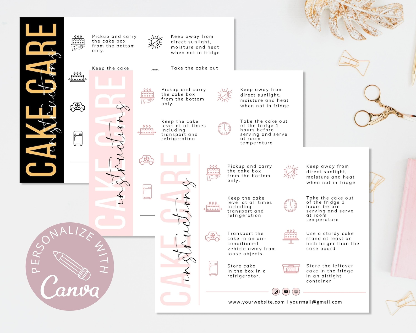 Cake Care Card Template Canva Editable Wedding Cake Care | Etsy