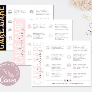 Cake Care Card Template, Canva Editable Wedding Cake Care Cards, Printable Cake Care Guide, Cake Instructions, Instant Download. DTP-031