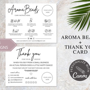 Tarjeta de cuidado de perlas aromáticas I Plantilla editable de Canva I Tarjeta insertable para camiseta de la tienda Etsy I Inserto de empaque imprimible I Tarjeta de presentación pequeña