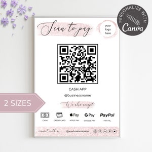 Scan to Pay Card I bearbeitbare Canva Vorlage, QR-Code-Zeichen, Geschäftsschild für kleine Unternehmen, Venmo-Zahlung druckbar, sofortiger Download.