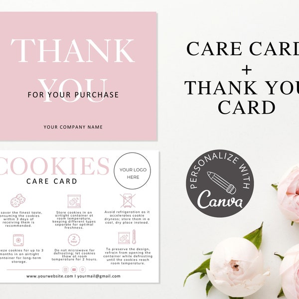 Cookie Care Card Template I Canva Template I Cookies Thank You Card For Customers I Editable Cookie Instructions Card I Custom Care Card.