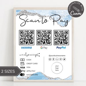 Scan to Pay Card I bearbeitbare Canva Vorlage, QR-Code-Zeichen, Geschäftsschild für kleine Unternehmen, Venmo-Zahlung druckbar, sofortiger Download.