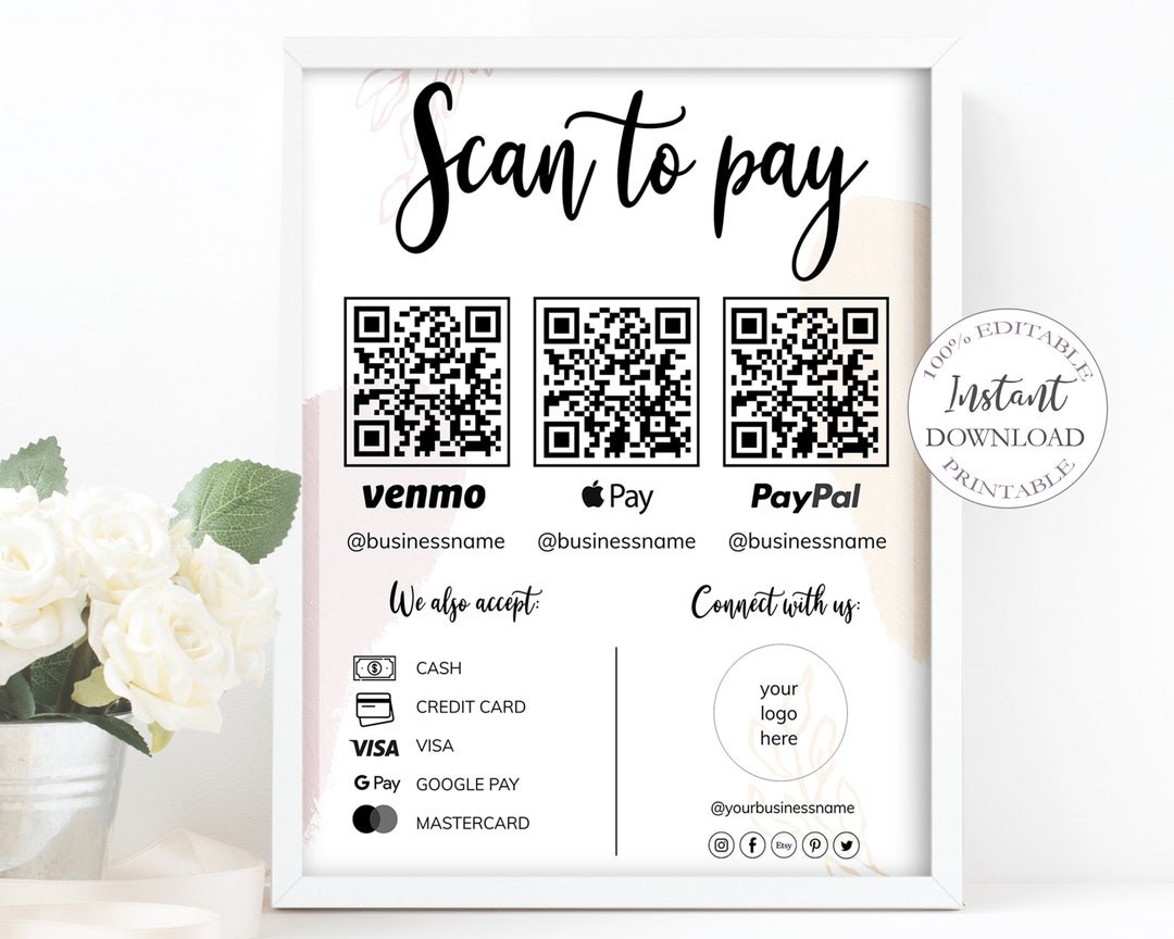 Editable Scan to Pay Card I Canva QR Code Sign Template, Cashapp Paypal ...