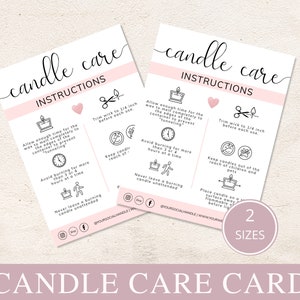 Candle Care Card Template, Editable Candle Instructions Cards, Printable Care Instructions Card, Small Business Candle Order Insert. DTP-030
