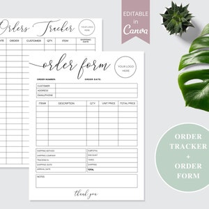 Editable Order Form + Order Tracker, Order Tracking & Form Template, Small Business Forms, Printable Sales Tracking + Order Form. Dtp-023