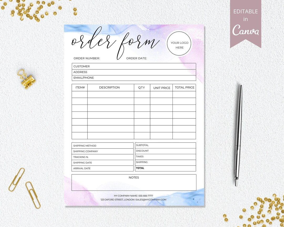 editable order form, small business forms, printable craft order