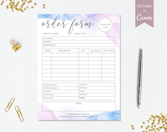 Editable Order Form, Small Business Forms, Printable Craft Order Forms, Order Form Template, Business Canva Template. DTP-004