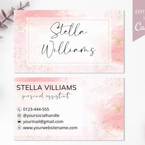 Plantilla de tarjeta de presentación rosa, plantilla editable de Canva, tarjetas de presentación personalizadas, tarjetas de presentación para hacer tú mismo, tarjeta de presentación profesional. DTP-025
