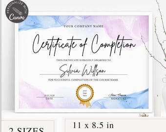 Editable Certificate Of Completion I Canva Template, Lash Certificate Of Completion, Training Course Certificate, Makeup Artist Certificate