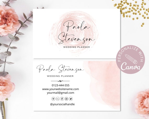 Business Cards Template, Canva Editable Business Card Design, Printable Business Cards Feminine, Social Icons Included, Instant Download.