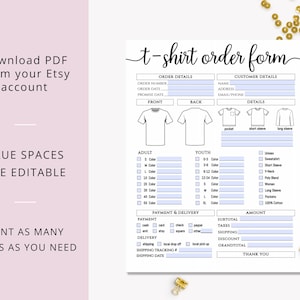 Fillable T-shirt Order Form Editable, Printable Shirt Order Form ...