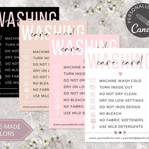 Wasinstructies Onderhoudskaart I Bewerkbare canvassjabloon I Etsy Shop-insteekkaart T-shirt I Afdrukbare verpakkingsinzet I Klein visitekaartje