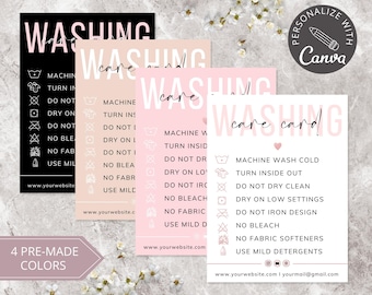 Tarjeta de instrucciones de lavado I Plantilla editable de Canva I Tarjeta de inserción de camiseta de la tienda Etsy I Inserción de empaque imprimible I Tarjeta de presentación pequeña