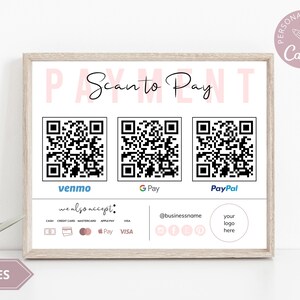 Scan to Pay Card I bearbeitbare Canva Vorlage, QR-Code-Zeichen, Geschäftsschild für kleine Unternehmen, Venmo-Zahlung druckbar, sofortiger Download.